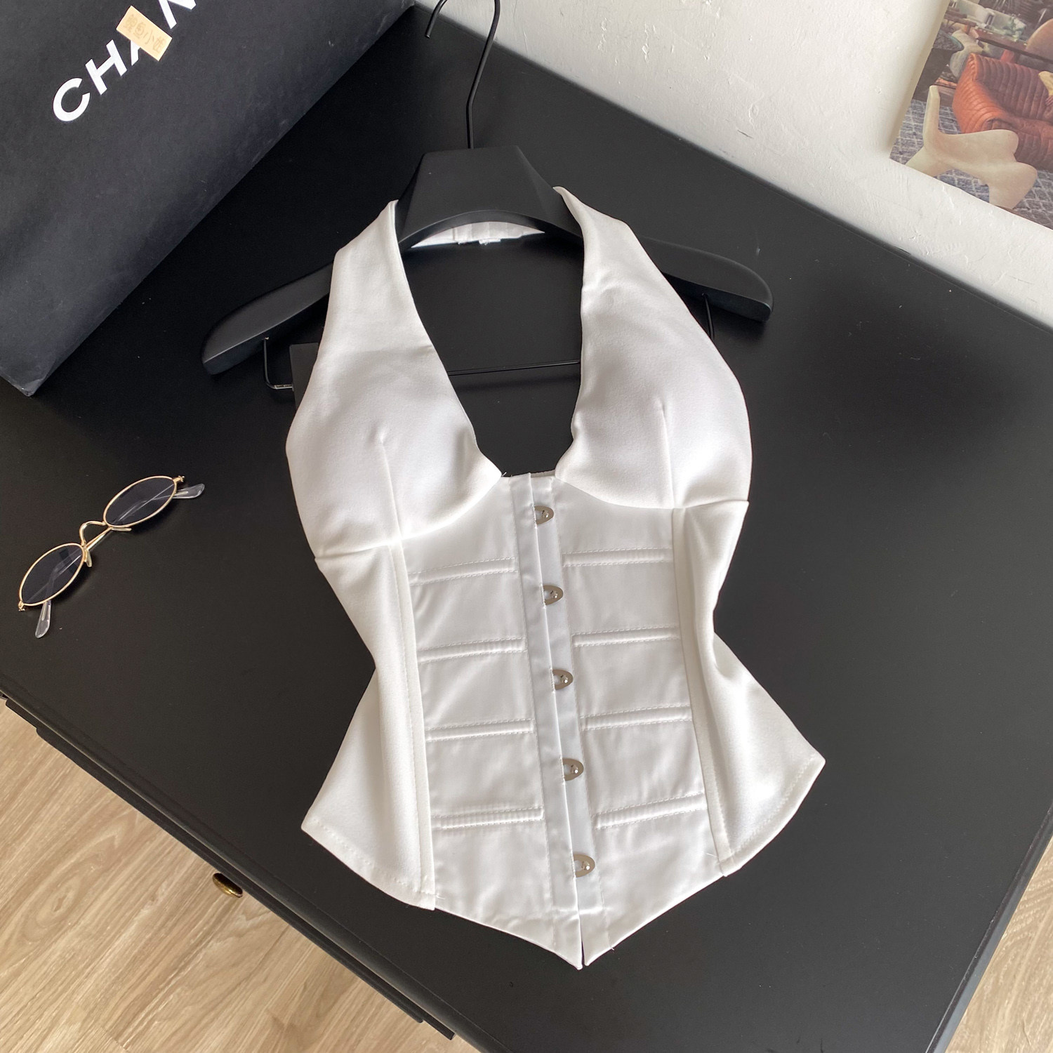 Haut court plissé vintage à col licou, style coréen, corset bustier, tendance estivale pour femmes, Y2k, camisole.