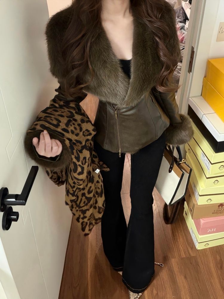 Manteaux chauds Vintage Chic pour femmes, col en fourrure, veste élégante en cuir, Streetwear, vêtements Design à la mode coréenne, hiver