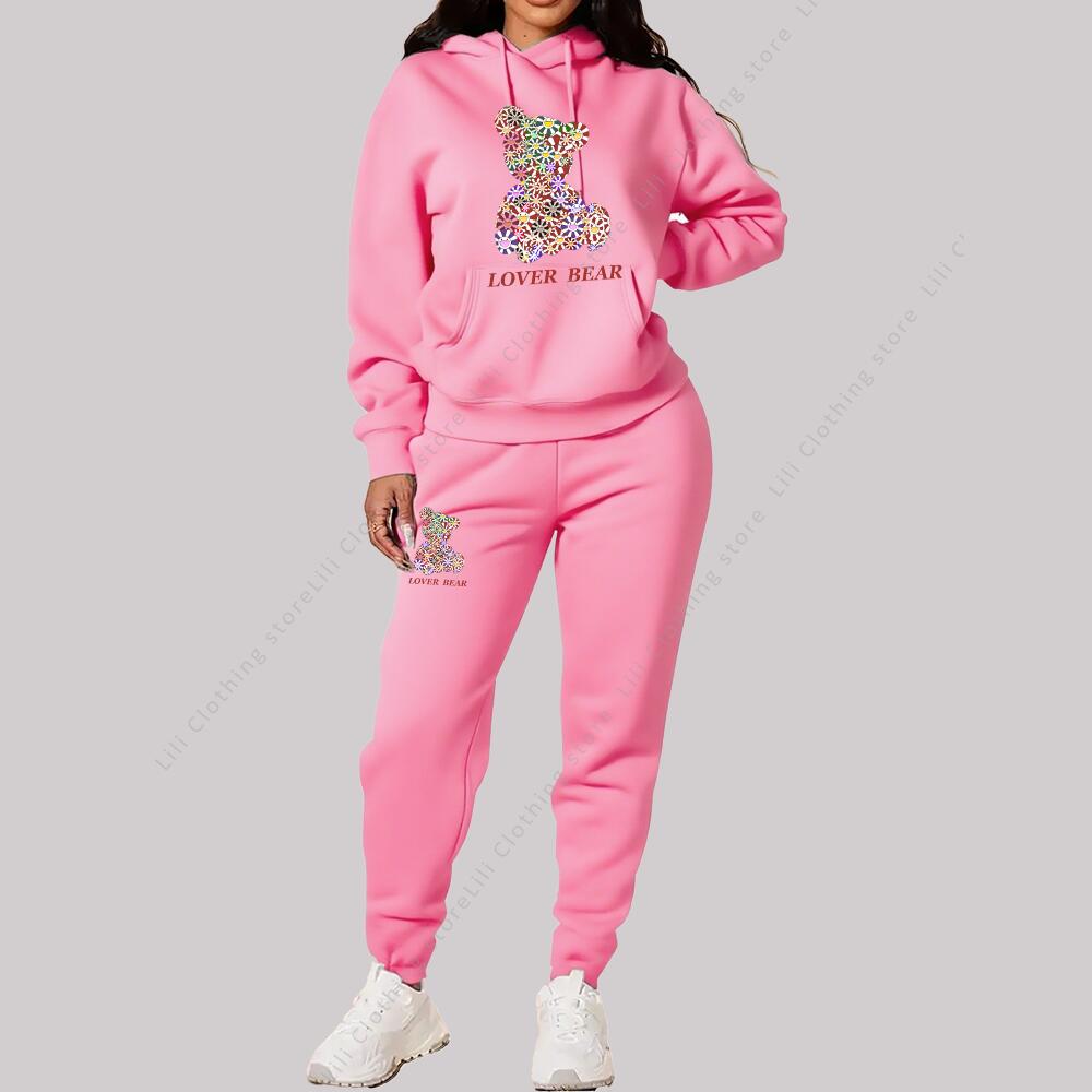 Ensembles pour femmes sweats à capuche pantalons tenues costume 2025 nouveaux vêtements de sport survêtement ours graphique lettre imprimer esthétique tendance dames survêtement