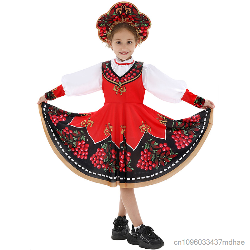 Tenue de danse traditionnelle russe rouge pour enfants, ensemble folklorique russe pour garçons et filles, costume de spectacle pour la Journée mondiale du livre