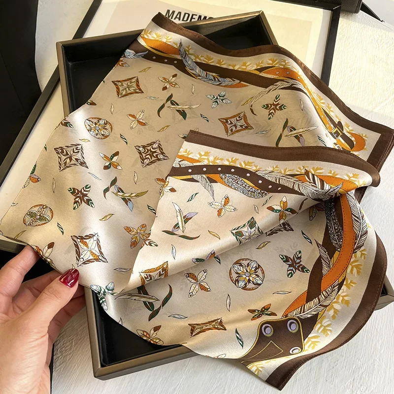 Foulard carré en soie imprimé Imitation Satin pour femmes, foulard de cou enveloppant, bandeau de plage, Bandana pour femmes, 2025