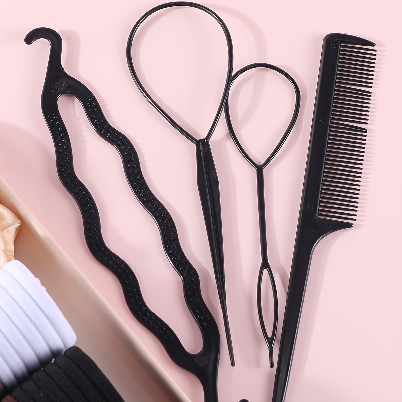 Ensemble d'accessoires pour cheveux foncés pour femmes : Chouchous élastiques sans couture pour queue de cheval, petits élastiques à cheveux, attaches à cheveux tendance et bandeaux