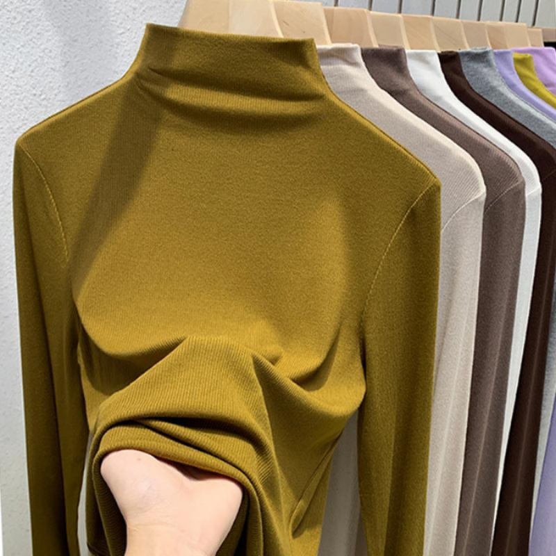 Haut basique à manches longues en modal pour femmes, col mi-haut, printemps, automne et hiver, nouvelle collection