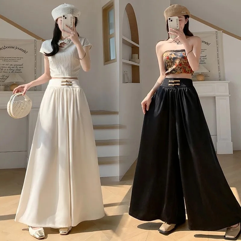 Pantalons pour femmes 2025 printemps été taille haute Style chinois Femme pantalon décontracté en mousseline de soie Protection solaire dames jupe pantalon