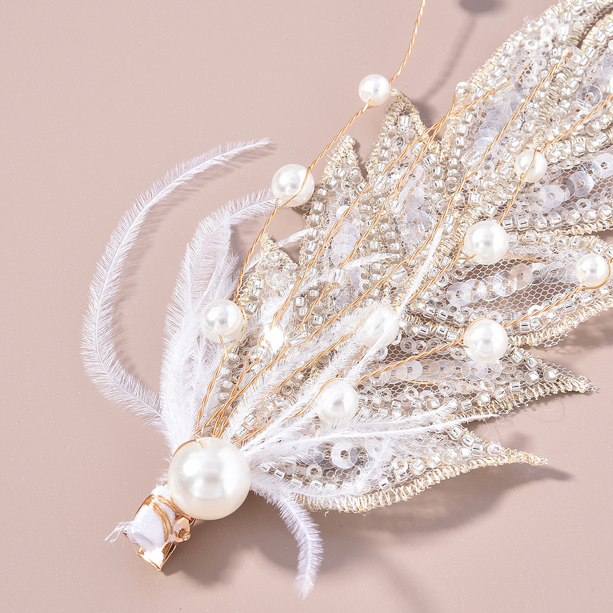 Barrettes à plumes, diadèmes, bijoux de cheveux de mariée pour femmes, épingles à cheveux en cristal et perles, nouvelles barrettes tendance, accessoires de mariage pour femme