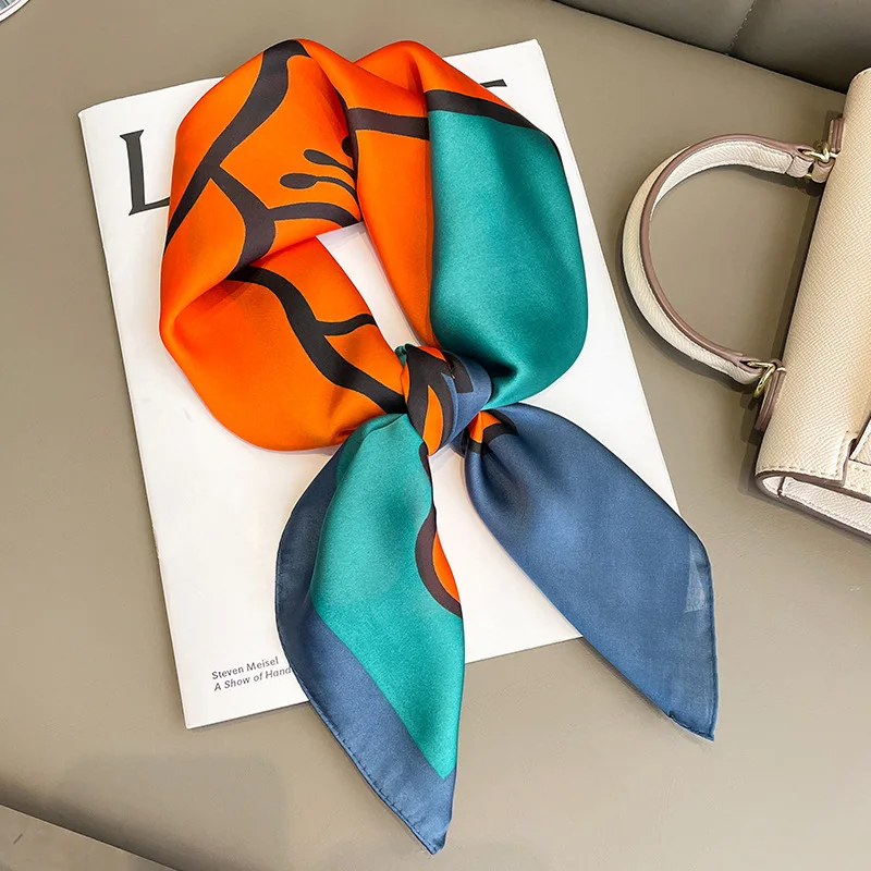 Foulard carré en soie de luxe pour femmes, imprimé Floral, bandeau en Satin doux, Hijab, bandeau féminin, sac, rubans
