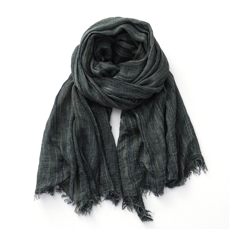 Écharpe rayée en coton et lin pour hommes et femmes, châles et enveloppes longs et doux, pompon court, accessoires masculins, automne hiver