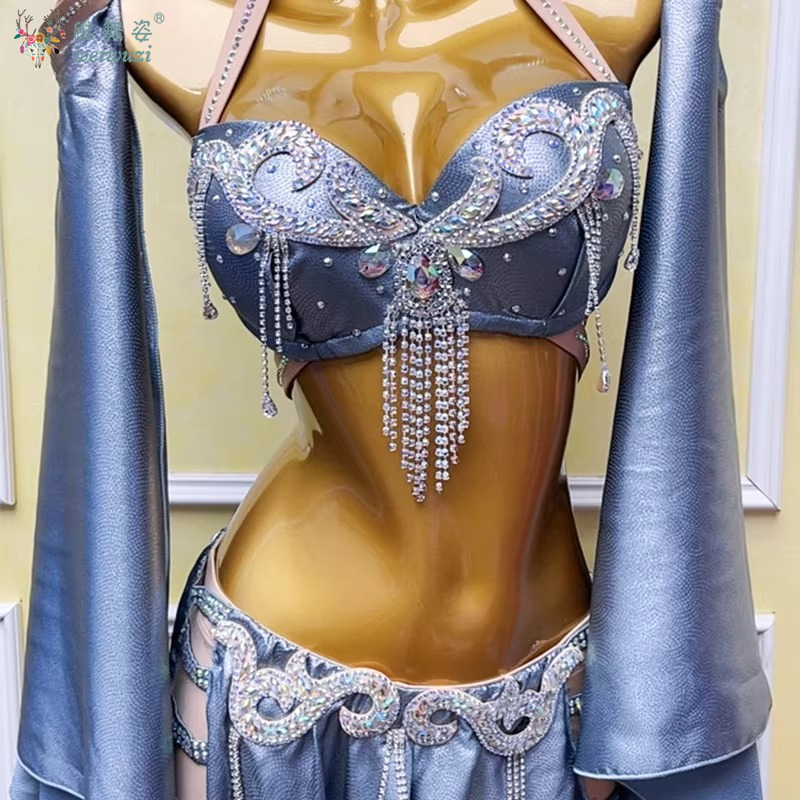 Robe de spectacle de danse du ventre orientale pour femmes, Double fente, Costume élégant et magnifique, tenue de compétition de spectacle de danse pour femmes