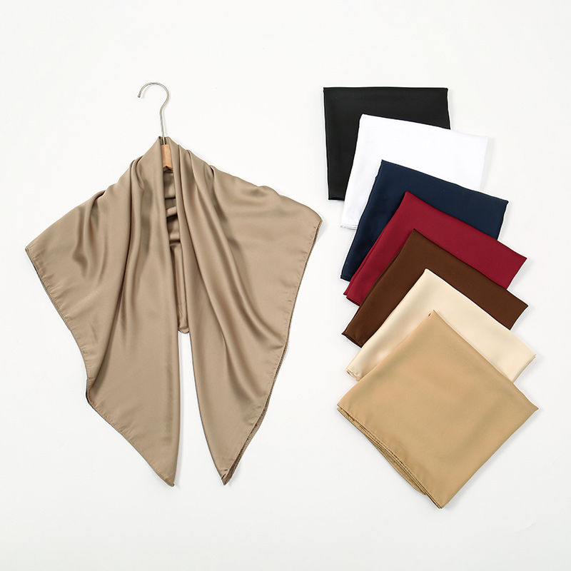 Foulard carré en soie unie 90, bandeau en satin pour femme musulmane, hijabs imprimés, écharpes, foulard de tête tendance, turban décontracté, bandana pour femme