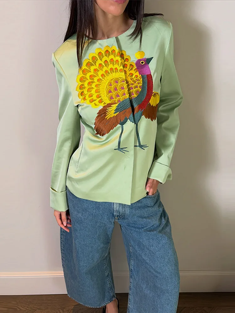 Manteau Élégant Brodé pour Femme, Manches Longues, Col Rond, Simple Boutonnage, Nouvelle Collection Printemps-Automne 2026, Vêtement d'Extérieur Tendance pour Femme