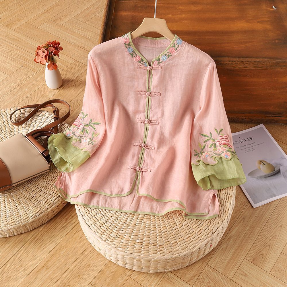 Décontracté ample Blouse chemise femmes vêtements été coton lin dames hauts t-shirt Blusas Vintage broderie femme chemise Camiseta Mujer