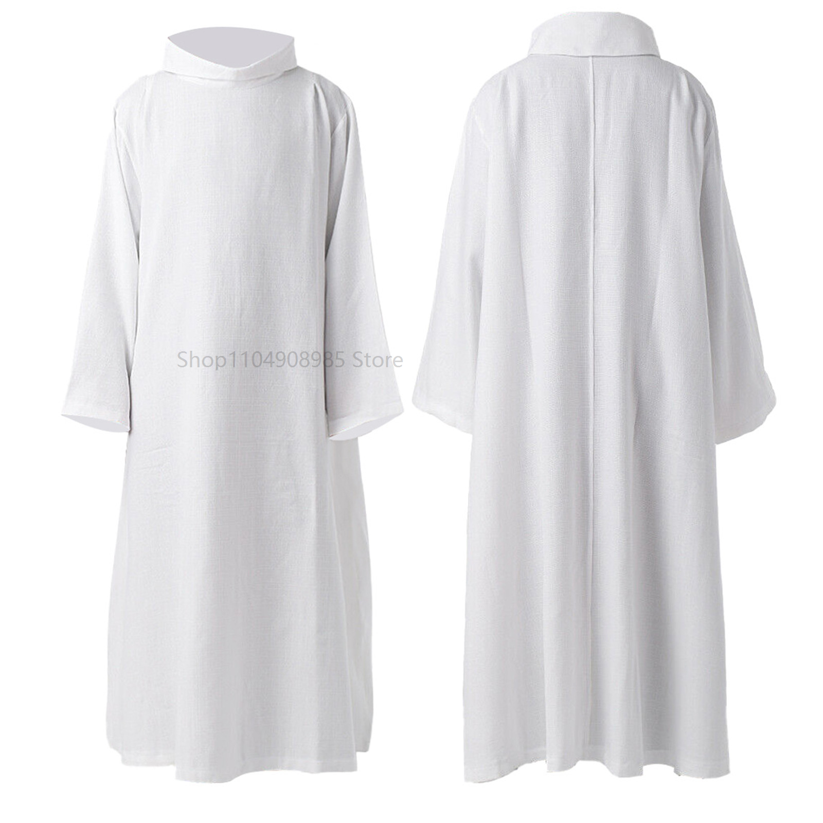 Robe de prêtre blanche, Costumes Cospaly médiévaux, tenues fantaisie, fête de carnaval d'halloween, Robes de clergé, église catholique