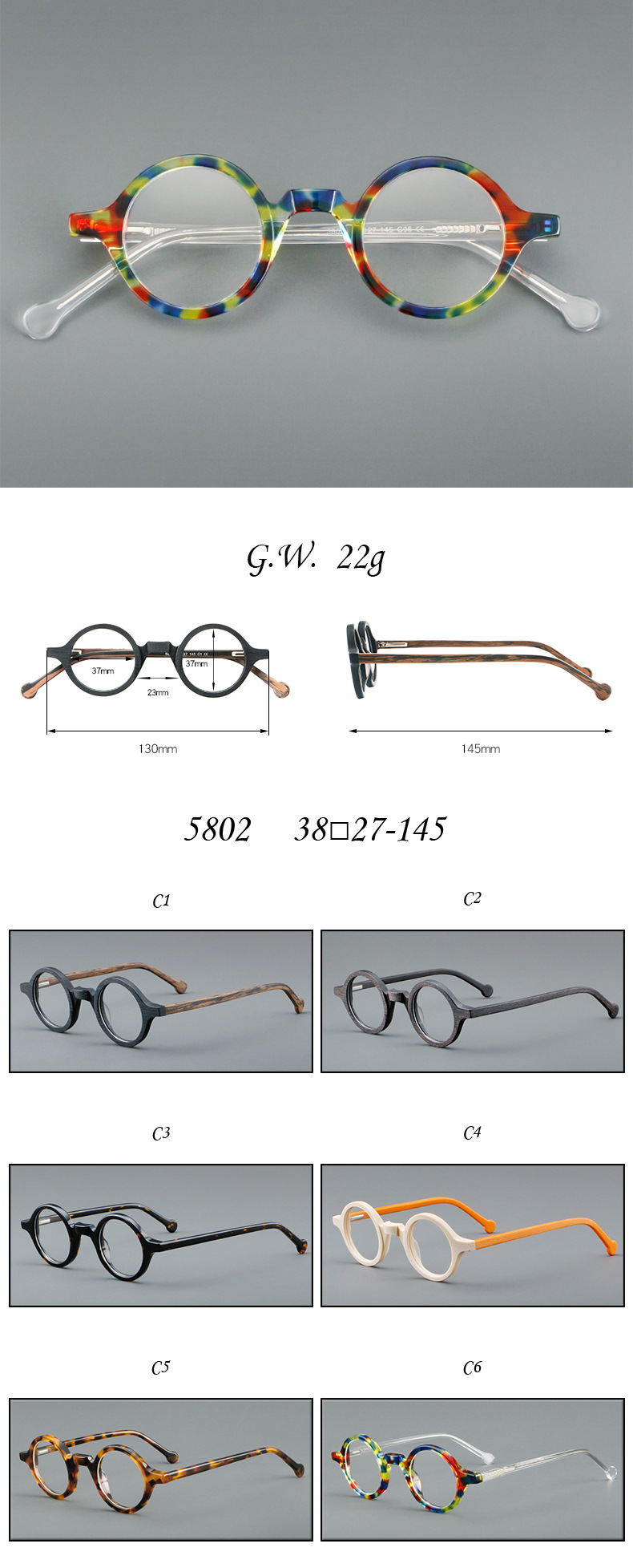 Vintage acétate cadre optique hommes rétro lunettes rondes myopie presbytie lunettes de Prescription femmes marque de luxe lunettes cadre