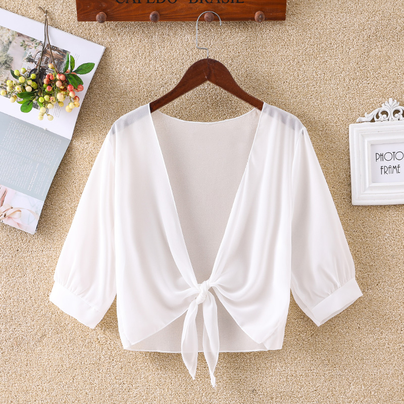 Veste ronde en mousseline de soie pour femme, demi-manche, pure, douce, BEmbed o haussement d'épaules, devant ouvert, cardigan pour manteau de fête