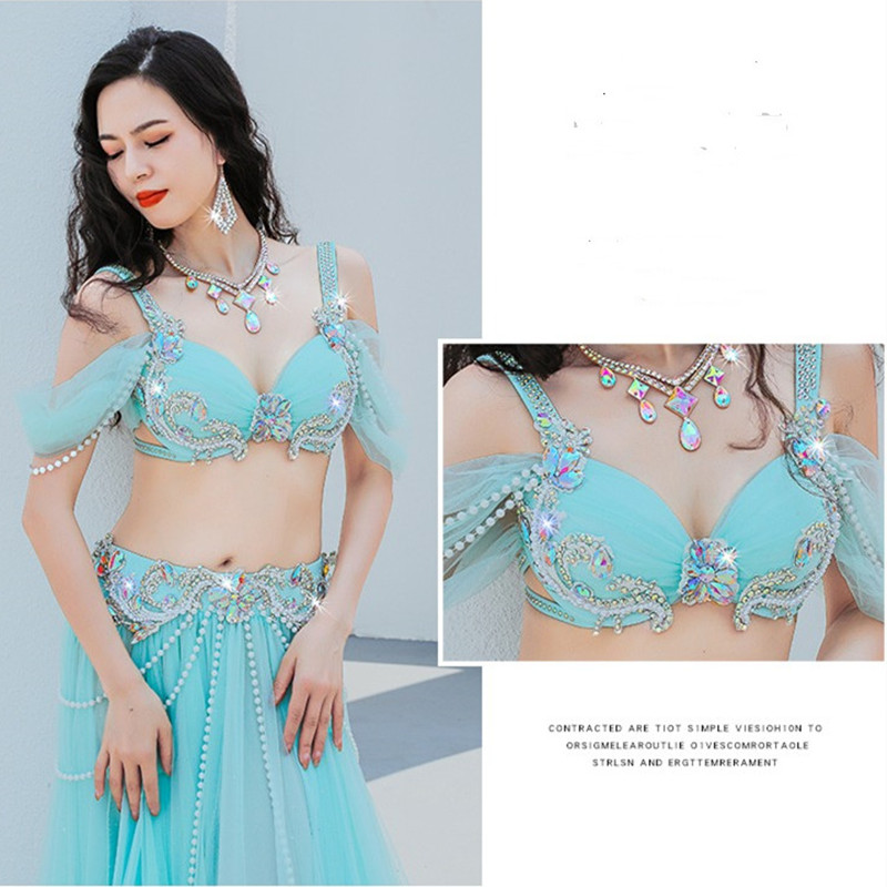 Tenue de compétition de luxe pour la danse du ventre, broderie perlée, soutien-gorge, jupe balançoire brillante, Popsong, le moindre ywood, costume arabe Caderines, 2023