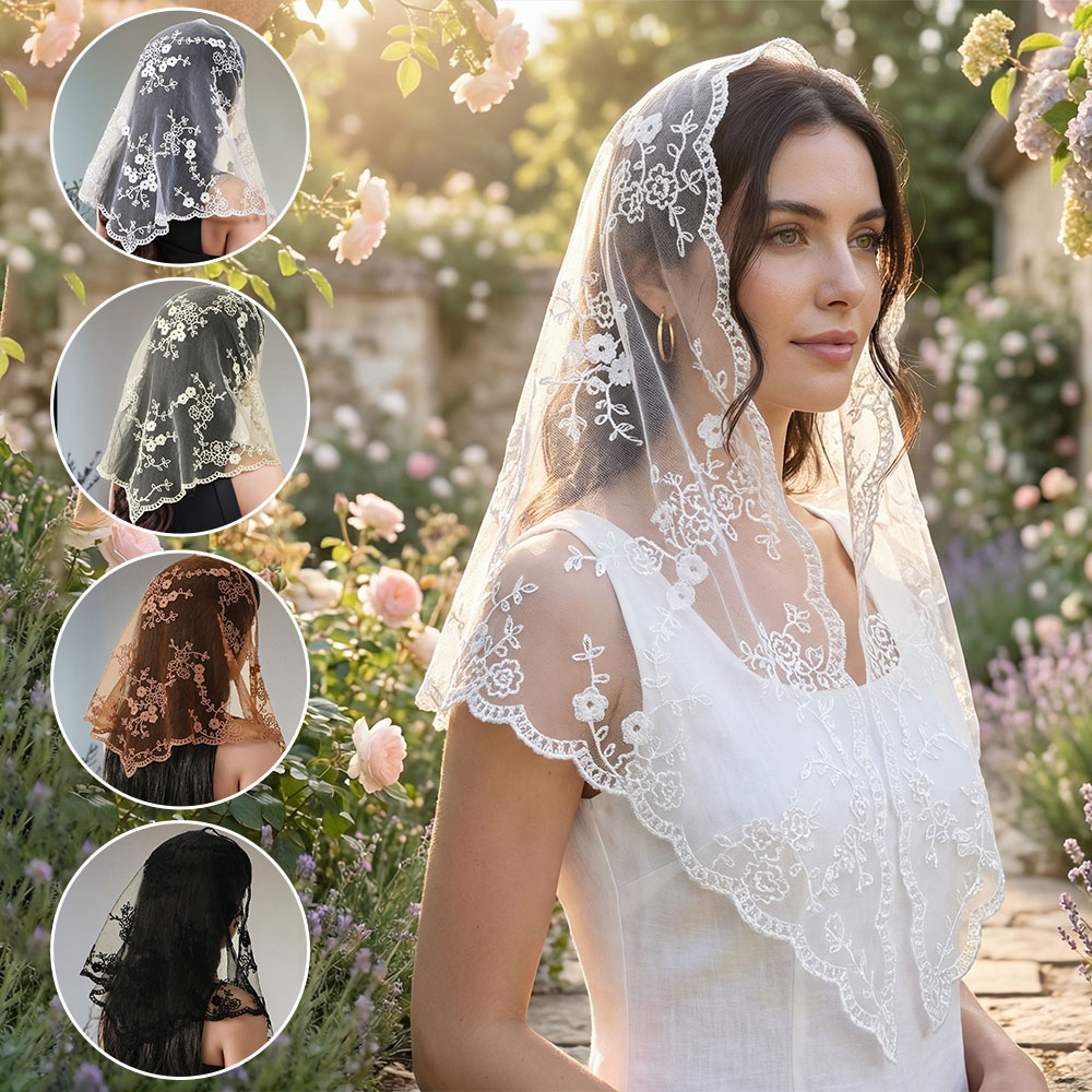 Foulard ajouré en dentelle brodé, fin, rétro, triangulaire, vintage, élégant pour filles