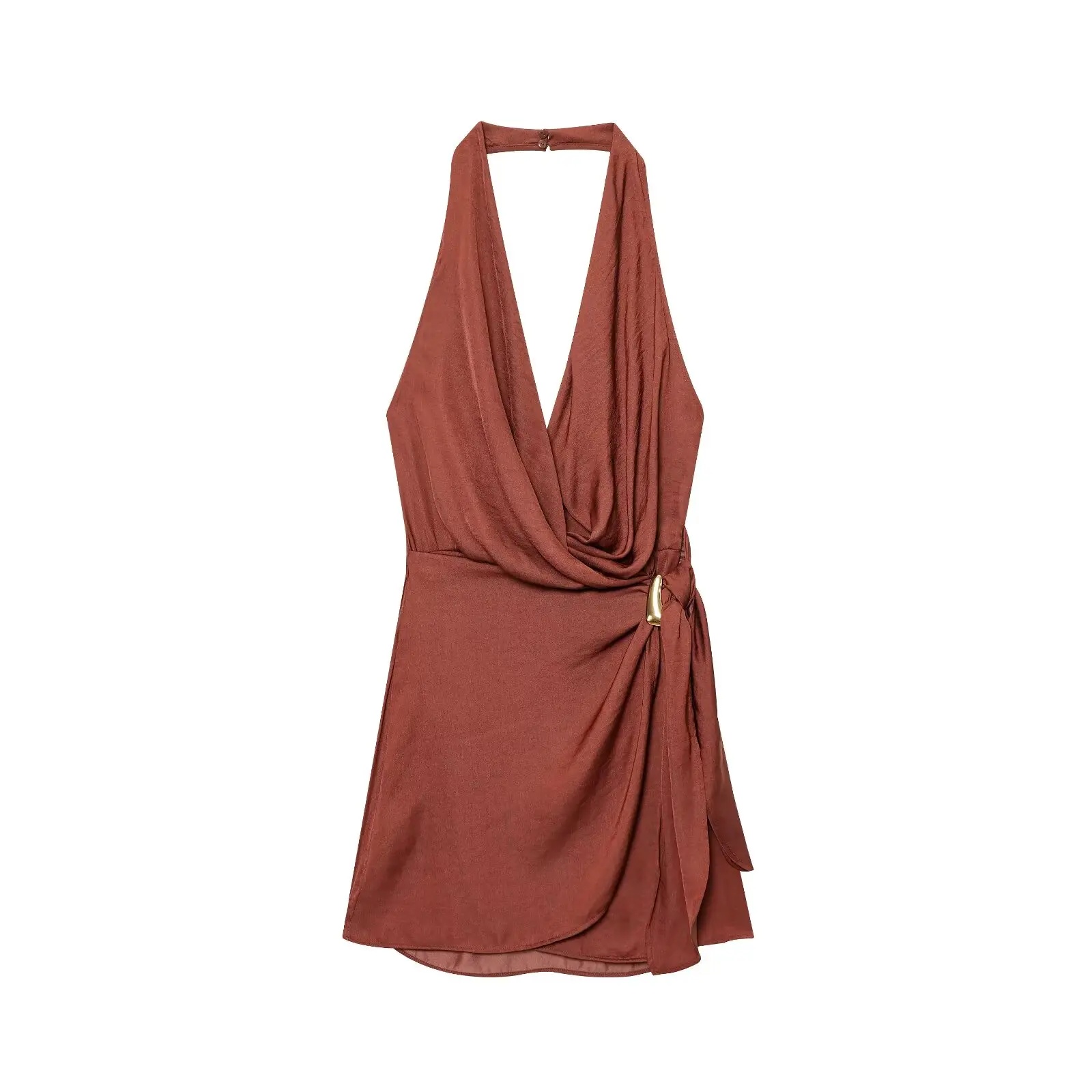 BSAY robe sexy pour les femmes mode été nouveau sans manches dos nu marron col suspendu Chic femme robes de soirée Mujer