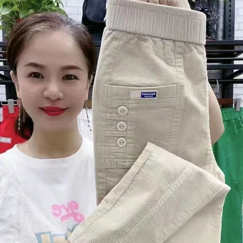 Femmes élégantes Streetwear mode coréenne pantalon décontracté solide velours côtelé Harlan bouton poches pantalon nouveau automne hiver pantalon