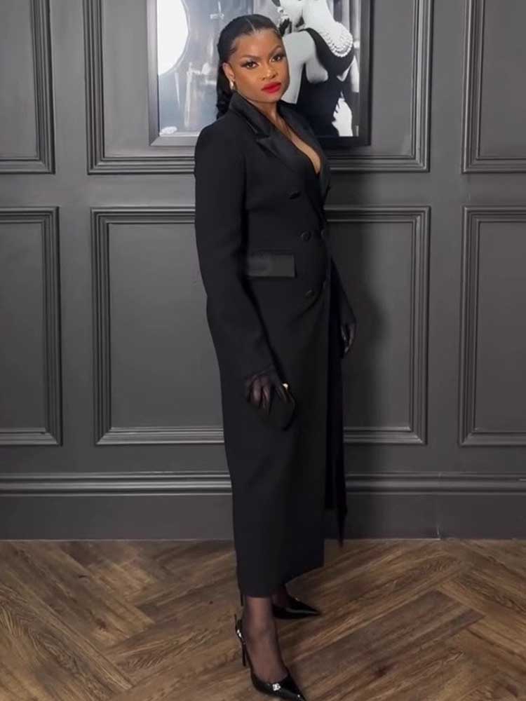 Robe noire à manches longues pour femme, vêtement d'automne et d'hiver, Blazer amincissant à la taille, élégante, courbe, robes de soirée formelles