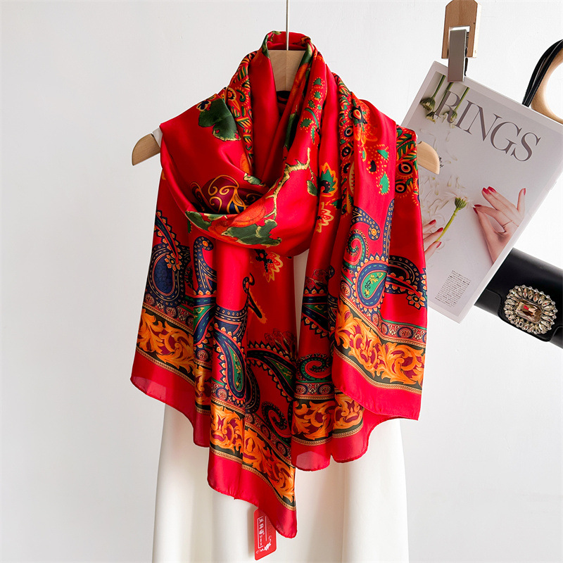 Nouvelle Écharpe en Satin Brocart Damassé 180×80cm pour Femme, Imprimé Vintage, Grand Châle, Cape de Soirée, Hijab, Protection Solaire, Stole de Plage 2026