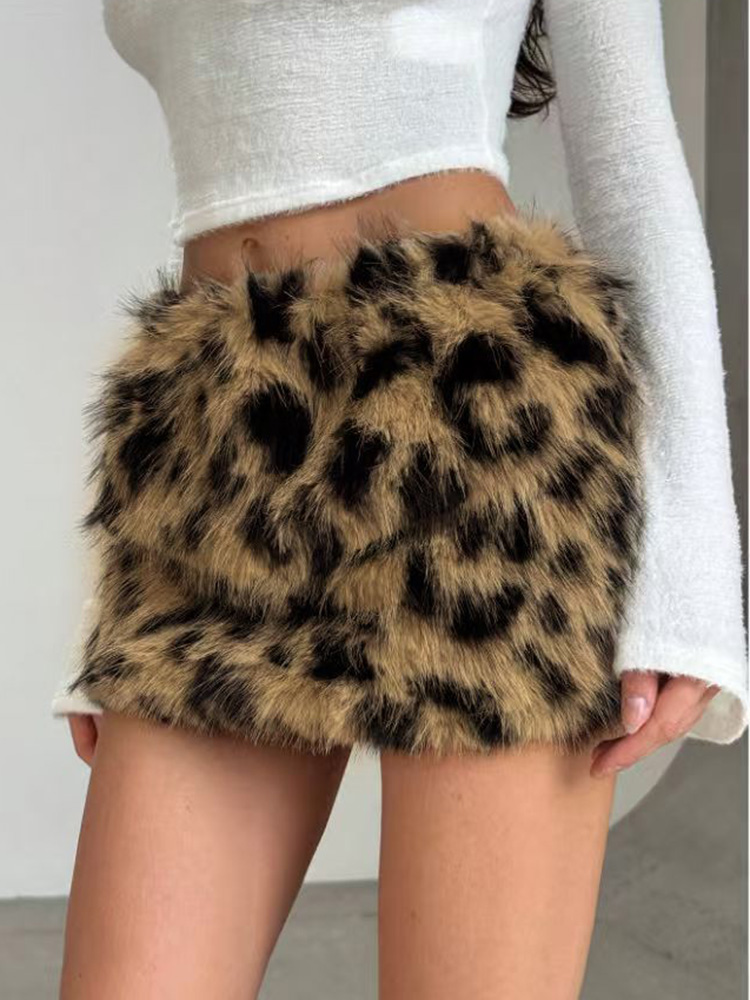 Jupe léopard rétro américaine Y2K pour femmes, fausse fourrure, Streetwear, Mini jupes Sexy, Hip Hop, Vintage, Slim, taille basse, gothique