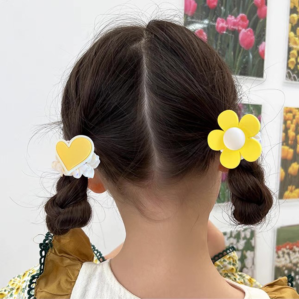 Chouchous en forme d'ours de dessin animé, 5 pièces/ensemble, breloques en forme de cœur, couleur bonbon, attaches en Satin, support queue de cheval, cordes pour cheveux, couvre-chef pour enfants filles