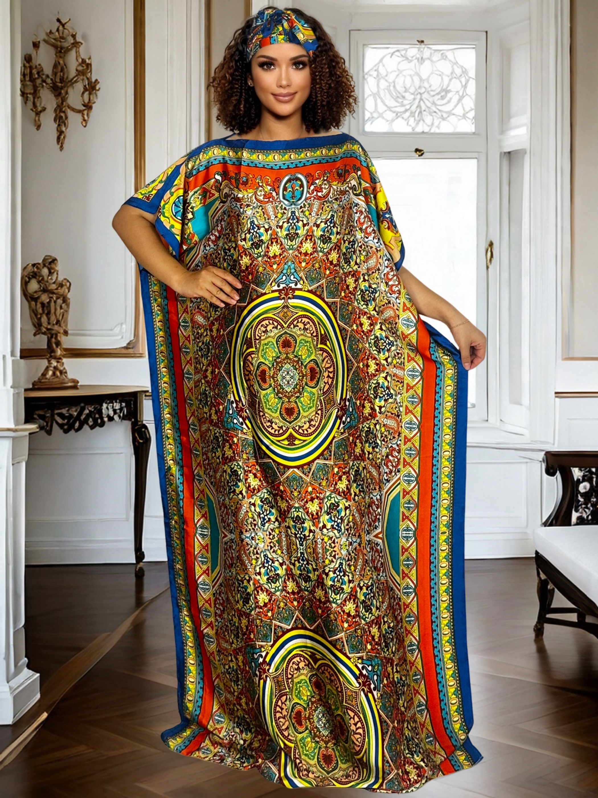 Abaya caftan élégant pour femmes, tenue de plage, ample, fendue, vacances à la plage, avec foulard