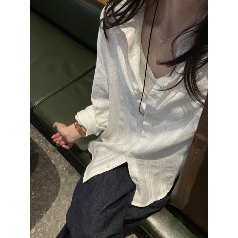 Chemise Femme à Rayures Blanches, Style Décontracté, Printemps-Automne, Design Tendance INS, Blouse à Boutons, Haut à Manches Longues, Vêtement Décontracté