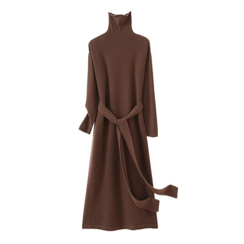 Pull en laine pour femme 100% pure laine, robe pour femme, nouvelle collection automne-hiver 2024, pull long à col haut, pull fin en tricot