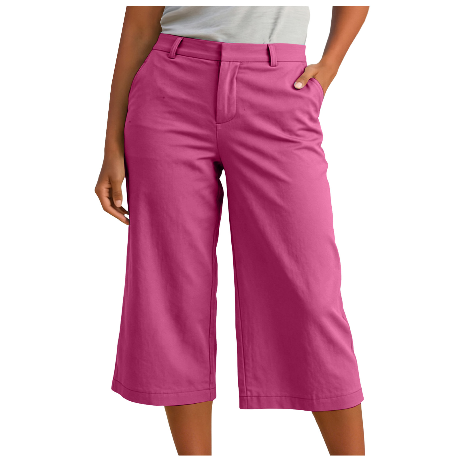 Pantalons décontractés pour femmes, pantalons Capri d'été de couleur unie, pantalons droits à taille haute, pantalons amples de travail avec poches