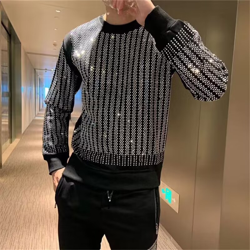 Sweat à capuche d'hiver à manches longues pour homme, col rond, vêtement de marque avec lettres en strass, pull 2025