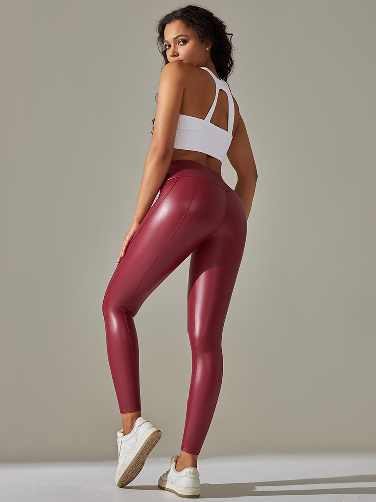 Femmes pantalons en cuir PU taille haute Leggings en cuir élastique mince maigre Sexy pantalon en cuir hanche Push Up Patchwork collants pantalon