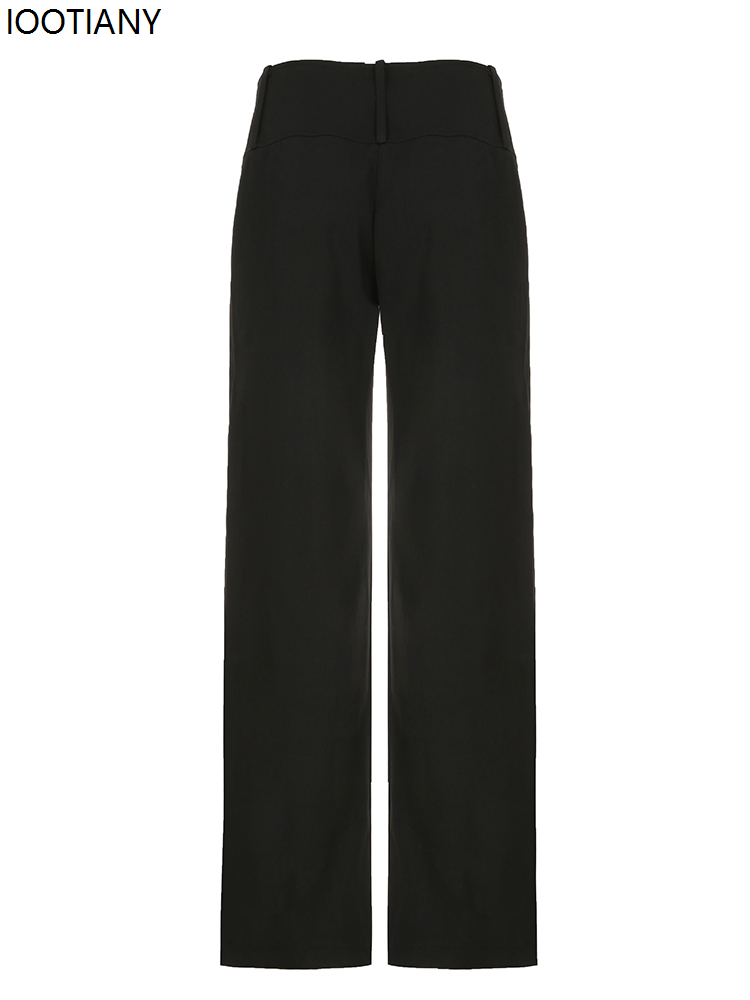 Pantalon de costume noir à jambes larges pour femmes, Style coréen, taille basse, décontracté, ample, mode de rue Y2k, pantalon basique polyvalent