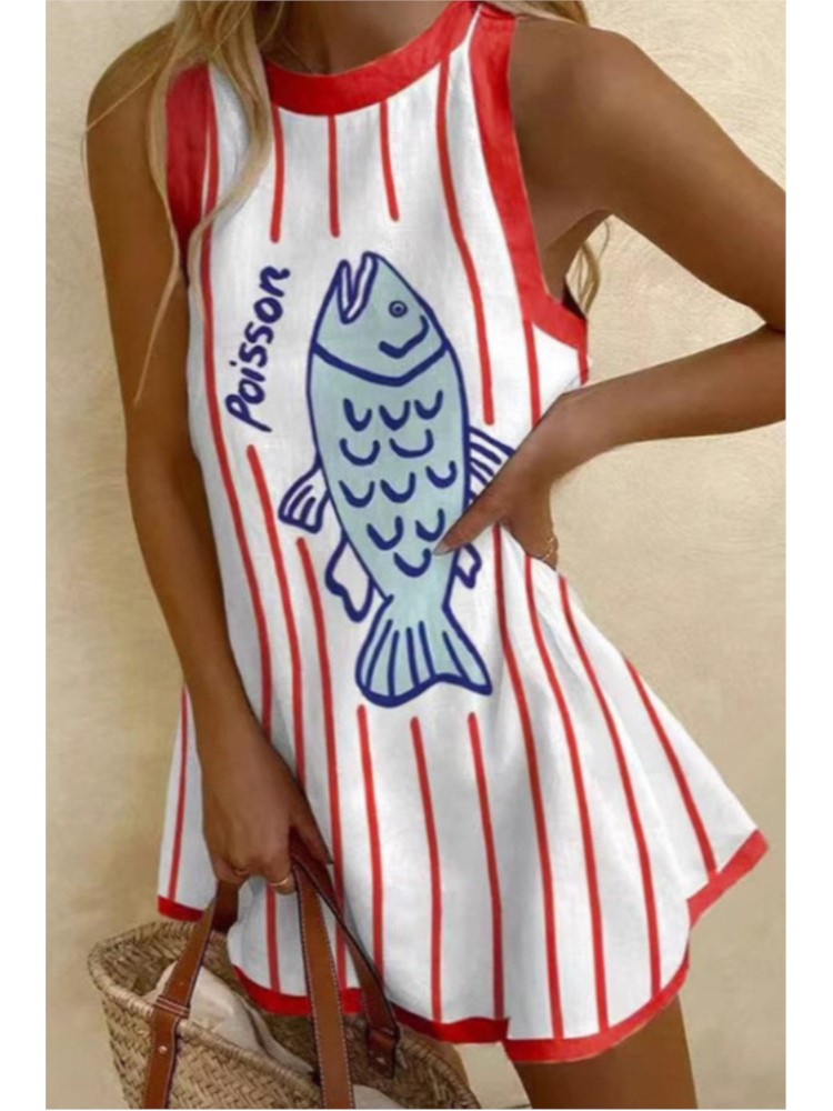 Bohème plage Style robe imprimée femmes été nouveau ample col rond sans manches Mini robes mode décontracté vacances vacances robes