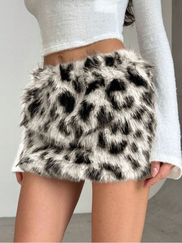 Jupe léopard rétro américaine Y2K pour femmes, fausse fourrure, Streetwear, Mini jupes Sexy, Hip Hop, Vintage, Slim, taille basse, gothique