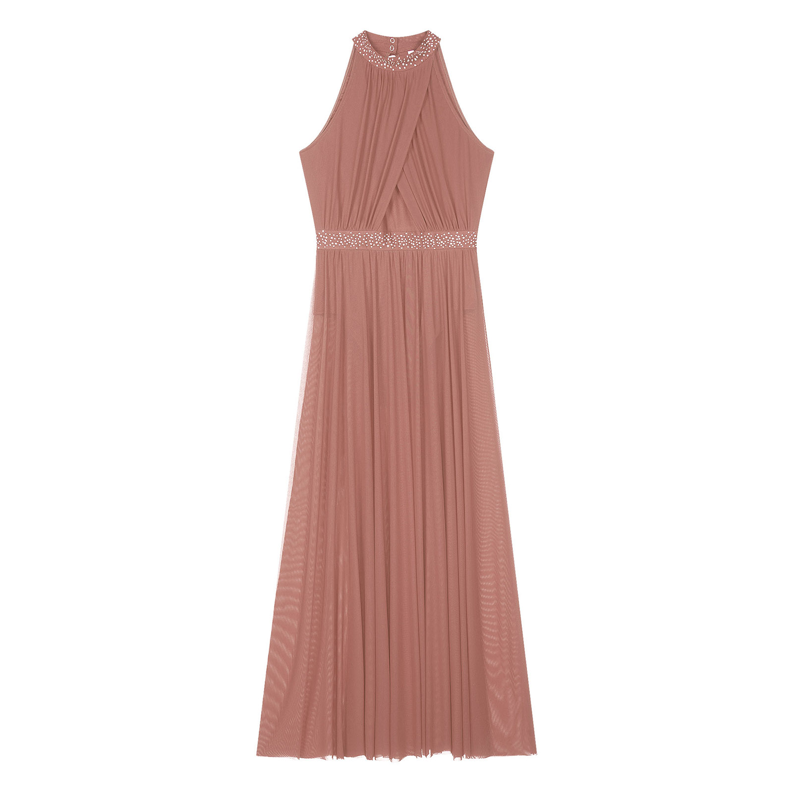 Robe de Ballet pour femmes, Costume de spectacle de danse latine lyrique, sans manches, trou de serrure au dos, strass brillants, robe Maxi en maille fendue sur le côté
