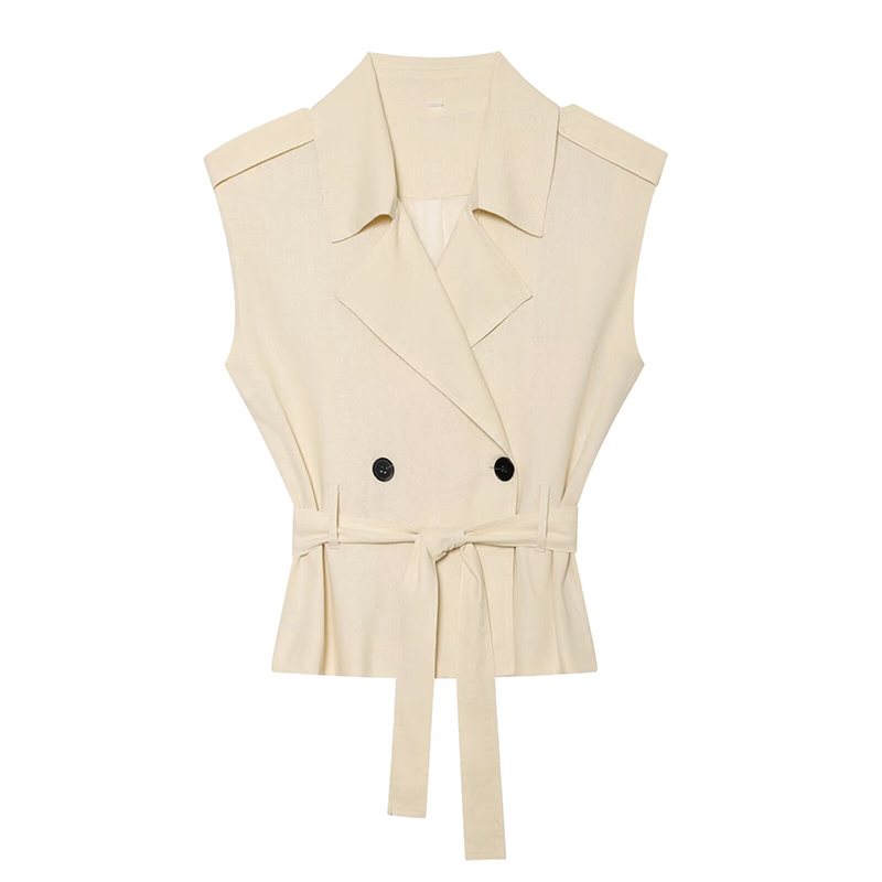 Gilets pour femmes tendance avec ceinture, col rabattu, sans manches, vêtements d'extérieur féminins, hauts chics