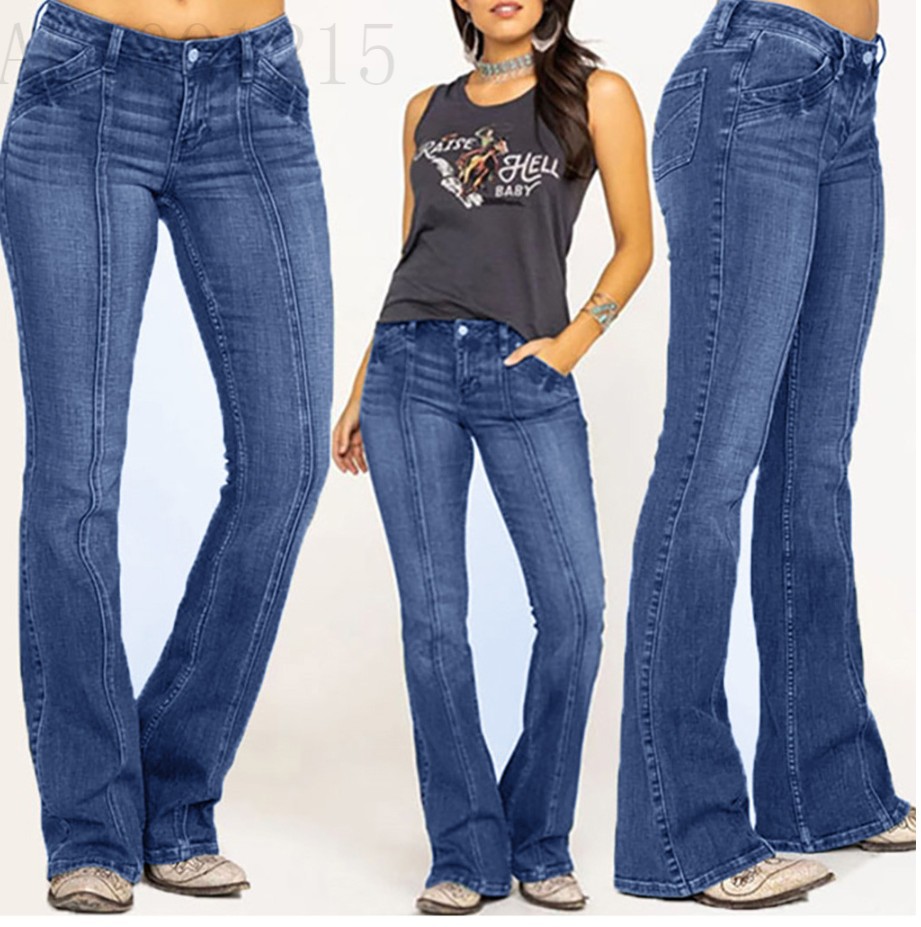 Jean évasé déchiré taille basse pour femme, coupe slim, en denim extensible, style décontracté et tendance, pour femmes européennes et américaines