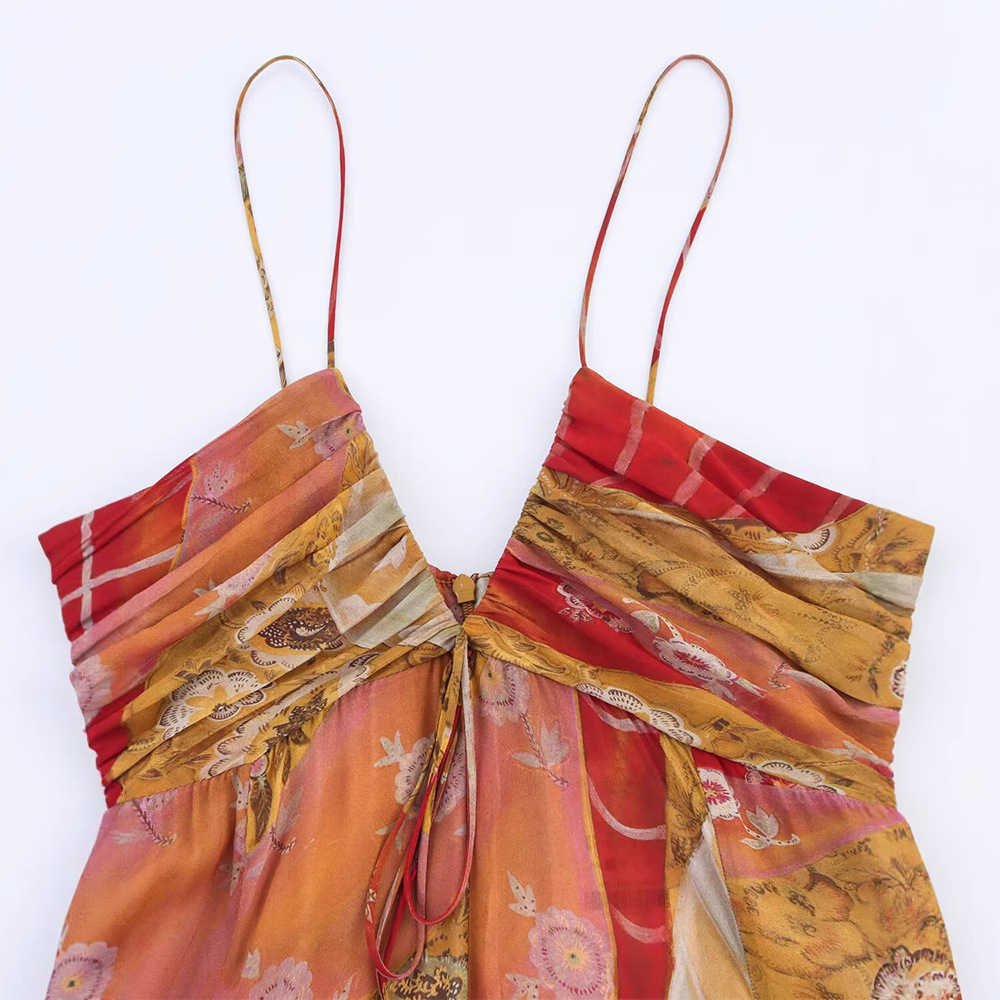 PRINTKAOIR imprimé femmes Robe longue dos nu plis a-ligne grand ourlet Robe 2025 été élégant femme fête vacances robes