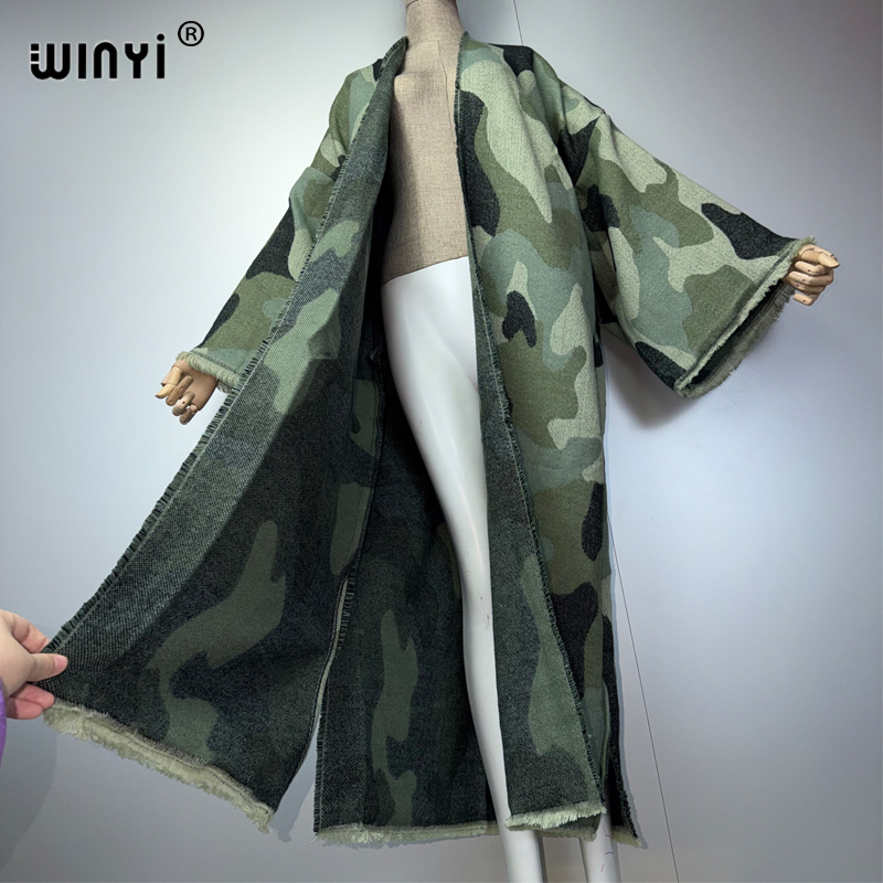 Manteau long en duvet léopard WINYI pour femme, cardigan à franges, abaya de luxe de Dubaï, vêtements d'extérieur amples pour l'hiver