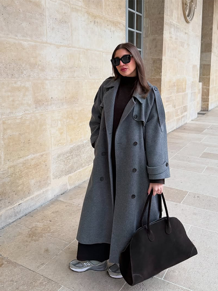 Manteau Long en laine pour femme, revers, Double boutonnage, poches décontractées, Chic, élégant, vêtements d'extérieur, automne hiver, pardessus de rue pour dame