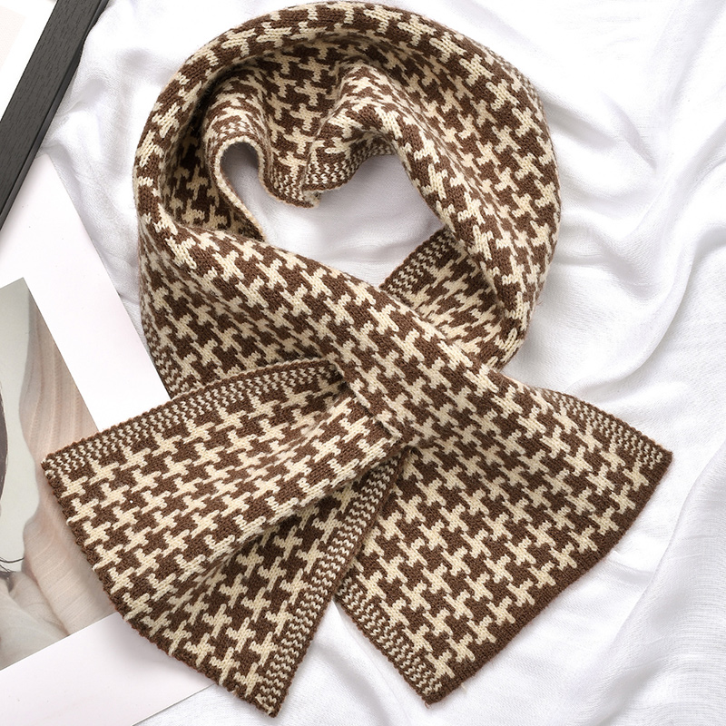 Écharpe pied-de-poule à carreaux pour femme, marque de luxe, long et maigre, petit foulard, mode féminine, hiver