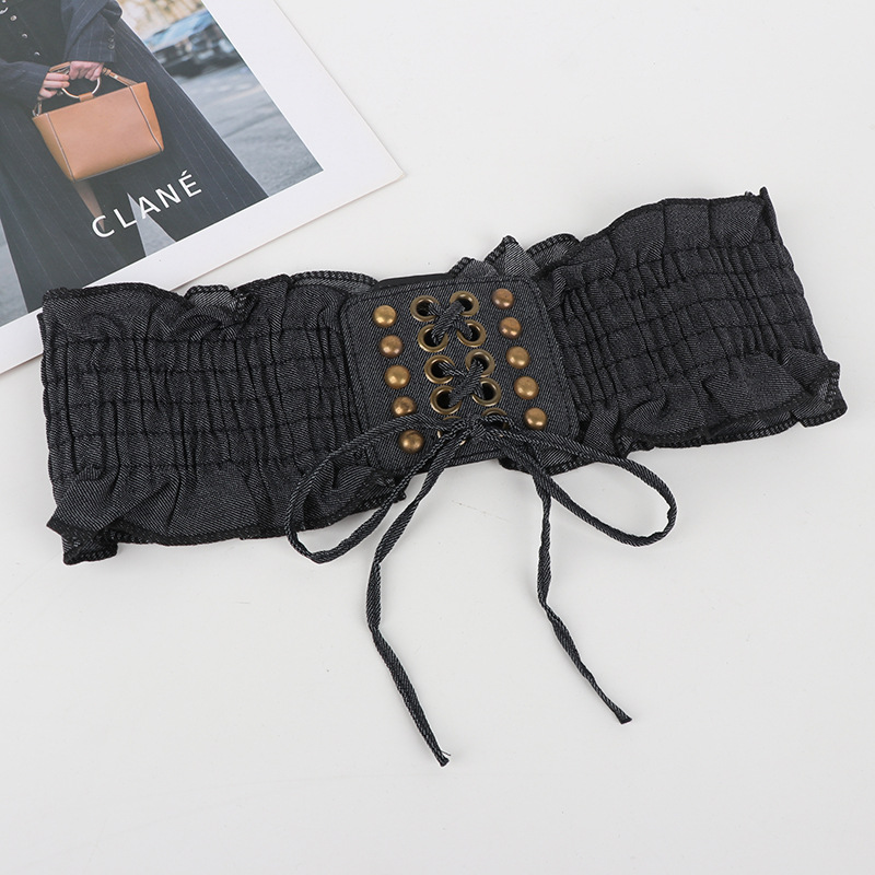10x66cm élégant volants larges ceintures Denim bleu à lacets taille ceinture Vintage élastique ceinture tenue décontractée manteau ceinture pour les femmes