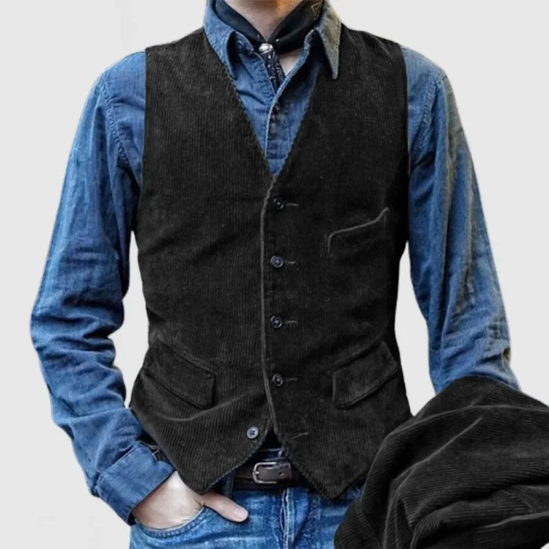 Gilets Vintage pour hommes, gilet en velours côtelé de Style britannique, manteaux décontractés, veste sans manches à simple boutonnage pour hommes, gilet formel