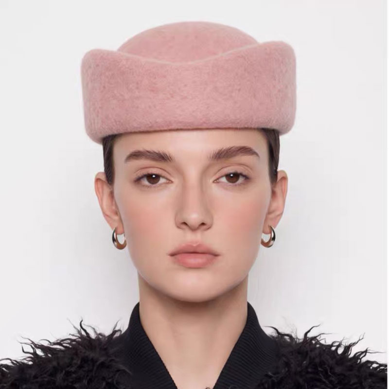 Chapeau Béret Vintage en Laine Mélangée pour Femme, Style Hiver, Chapeau Fascinator d'Église, Chapeau Uniforme d'Hôtesse de l'Air, Chapeau Fedora en Feutre Type Pillbox