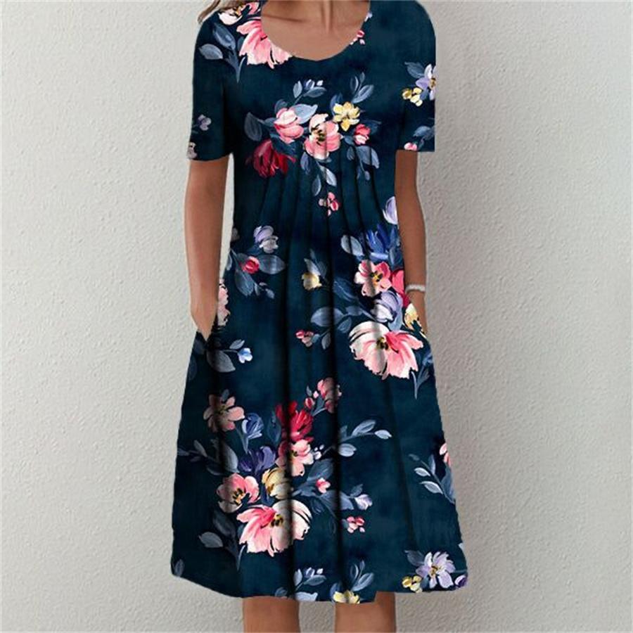 Robe élégante femmes tempérament décontracté robe femmes manches courtes robes amples week-end vacances
