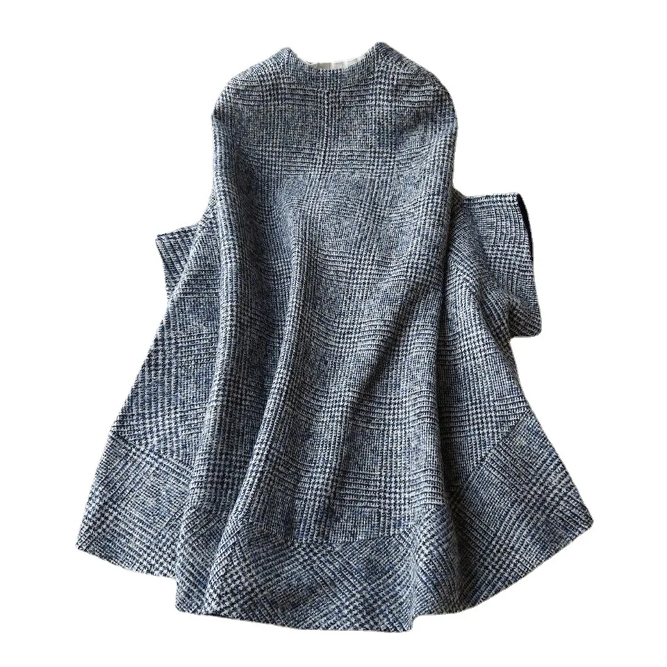 Cardigan mi-long à carreaux à col rond pour femmes, optique coréenne, mélange de laine, point ouvert, manches longues, décontracté, automne, hiver, 2023