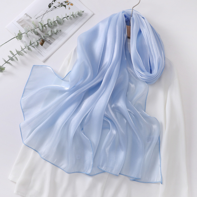 Foulard en soie Organza 70*200cm pour femmes, foulard de couleur unie brillant et élégant