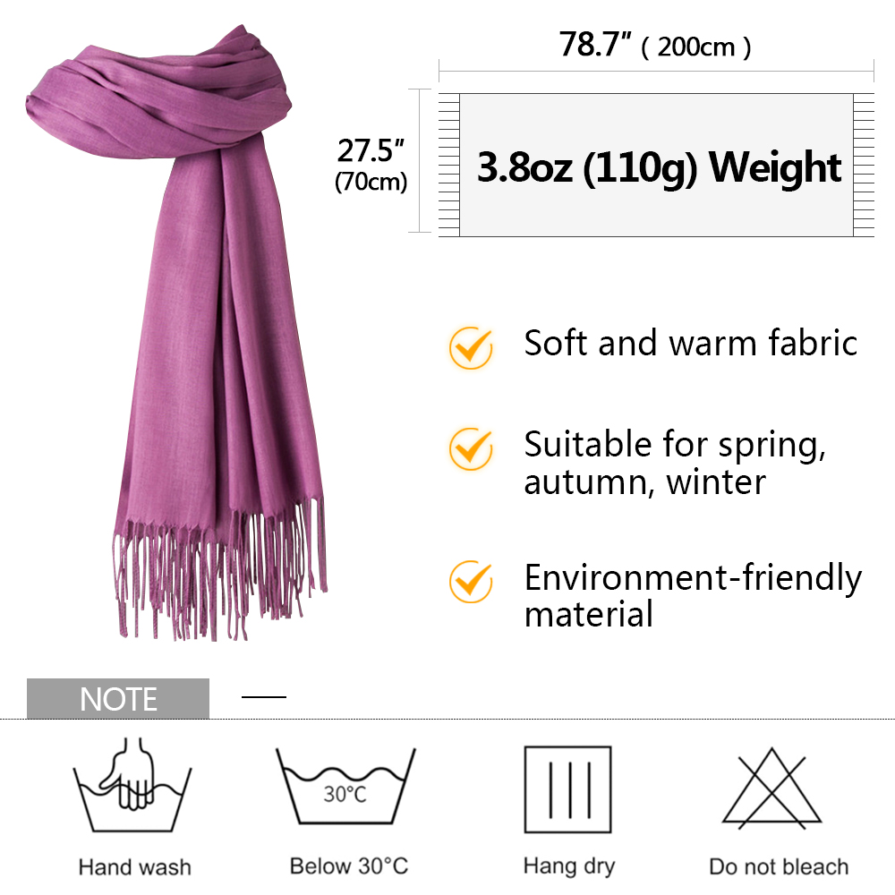 Écharpe Solide en Cachemire pour Femme, Châle Pashmina avec Pompon, Hijab, Foulard Fin, Collection Printemps-Hiver 2024