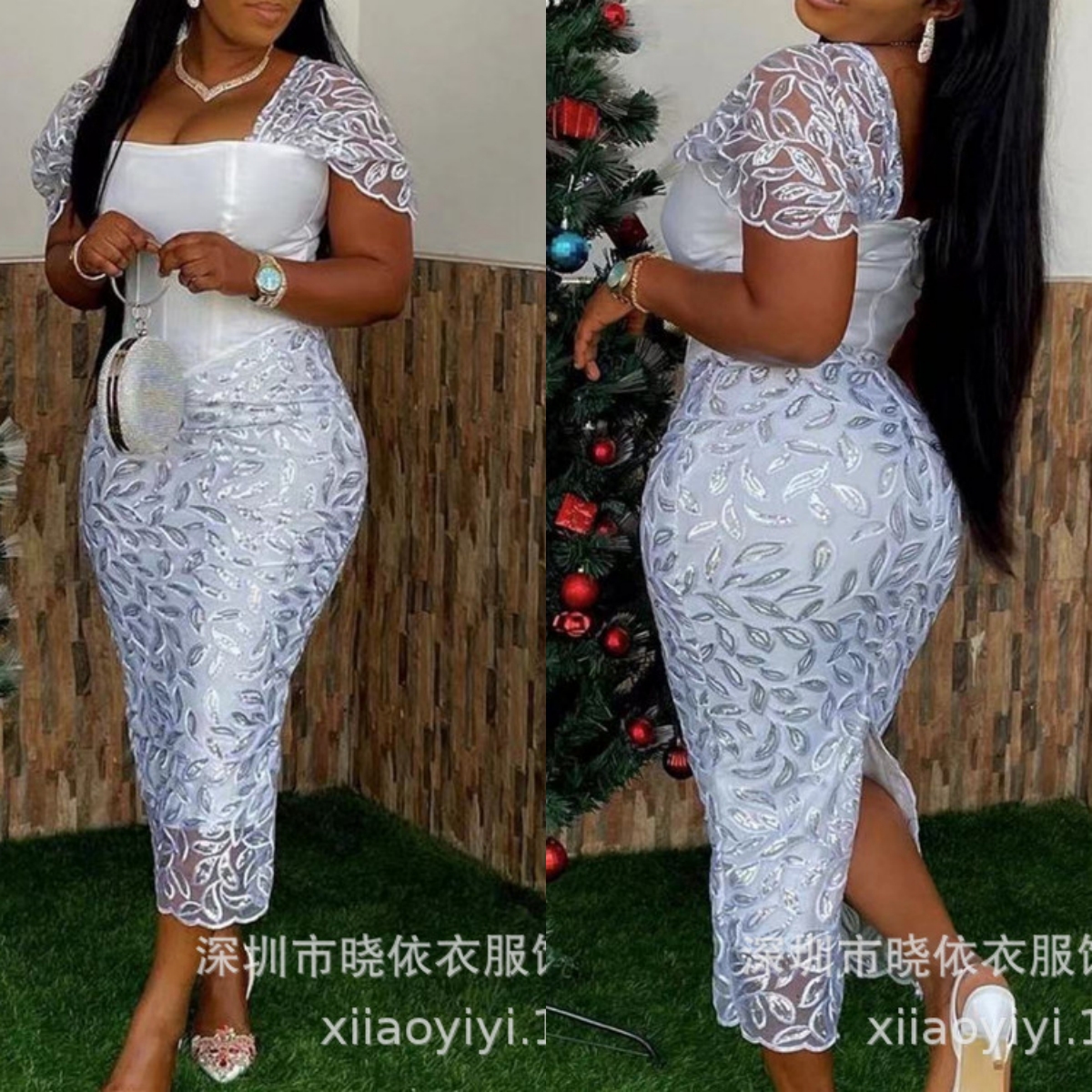 Robe longue blanche imprimée pour femmes, col carré, Y2k, taille haute, Sexy, dentelle épissée, manches courtes, tenue de soirée, slim, été